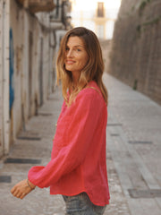 Alice gauze linen patch pocket shirt - Geranium