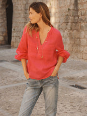Alice gauze linen patch pocket shirt - Geranium