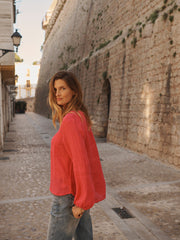 Alice gauze linen patch pocket shirt - Geranium