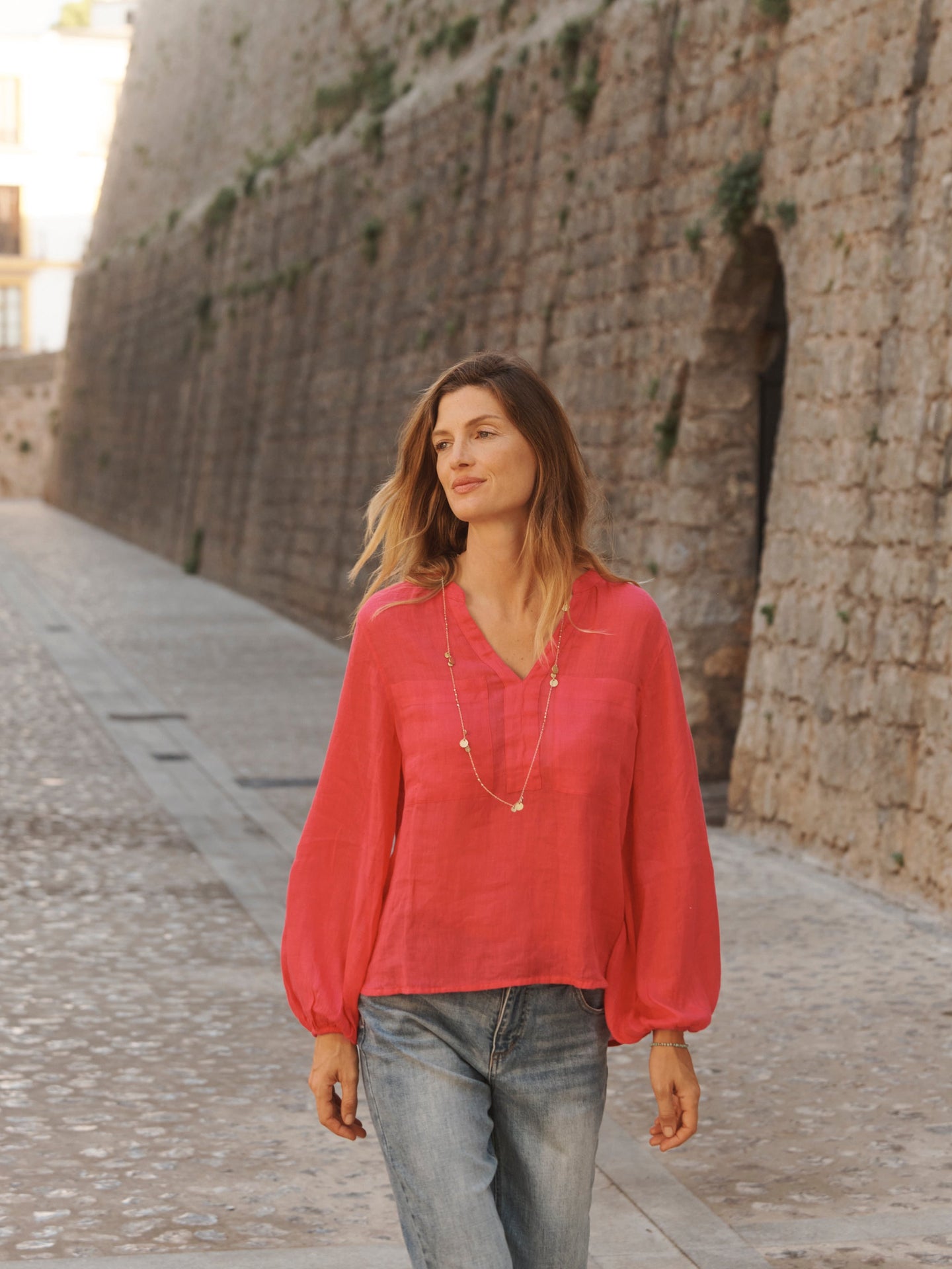 Alice gauze linen patch pocket shirt - Geranium