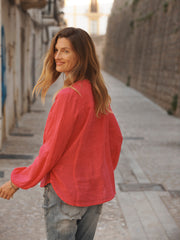 Alice gauze linen patch pocket shirt - Geranium