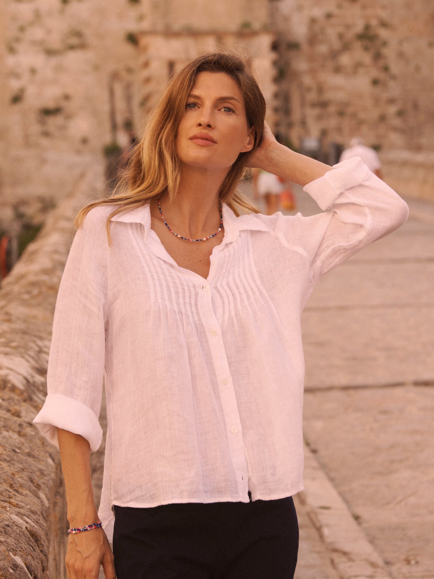 Lydia gauze linen pintuck shirt - White