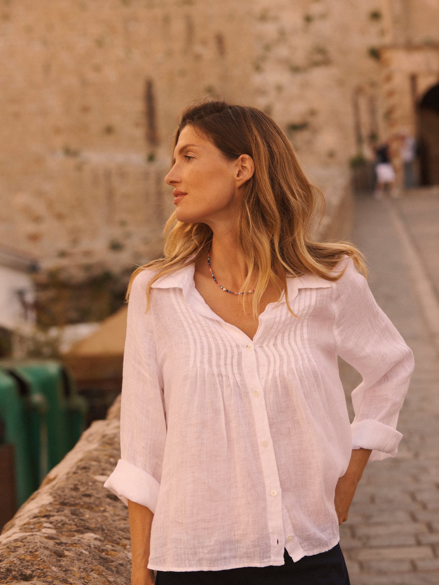 Lydia gauze linen pintuck shirt - White