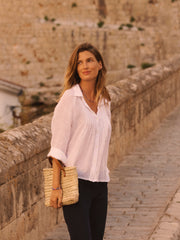 Lydia gauze linen pintuck shirt - White