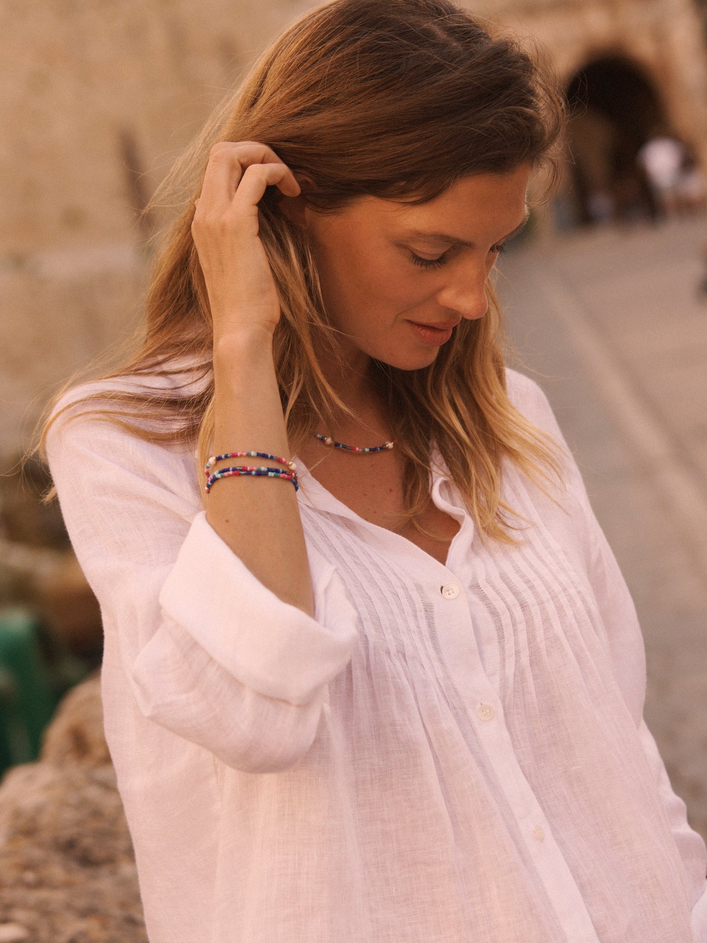 Lydia gauze linen pintuck shirt - White