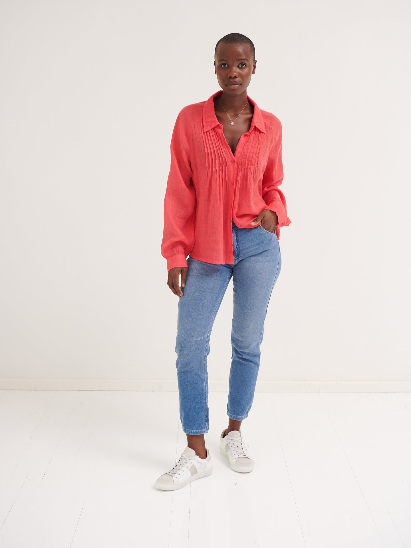Lydia gauze linen pleat front blouse