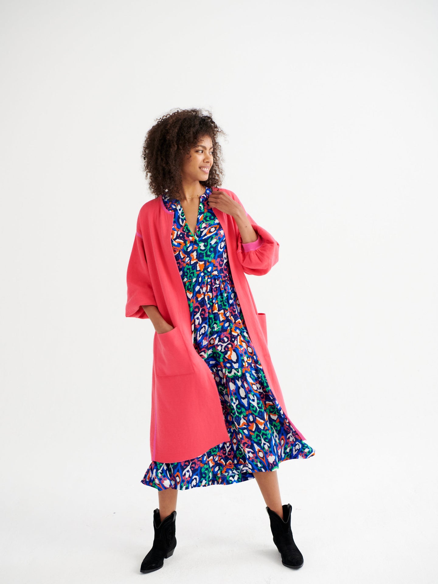 Kate cotton cashmere blend reversible cardi-coat - Pink