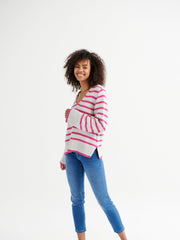 Tilly cotton cashmere blend v neck sweater - Pink Stripe