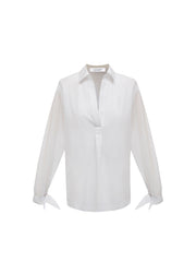 Romi jersey and cotton tie cuff shirt - White