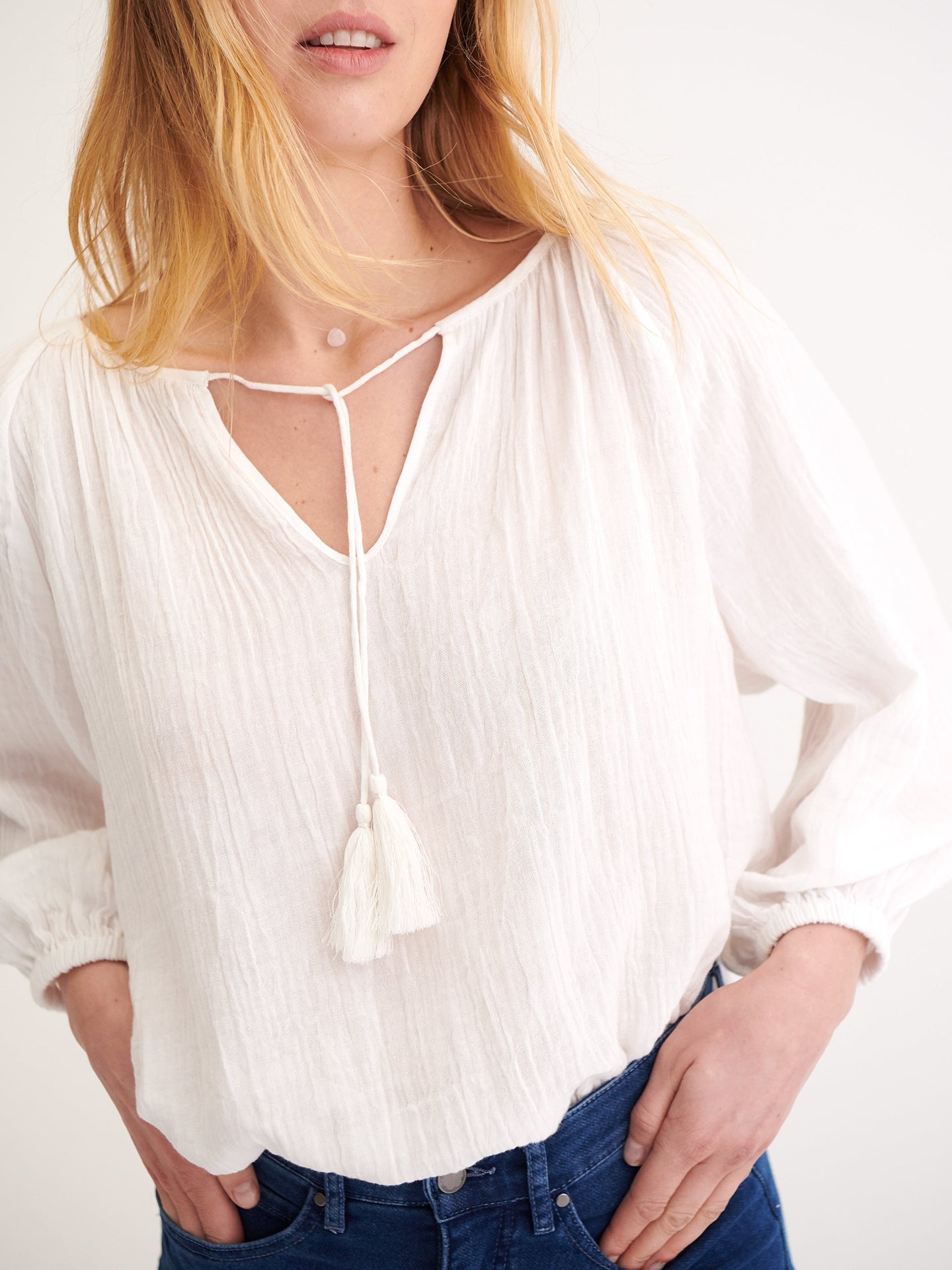 Annabel cotton smock top - White