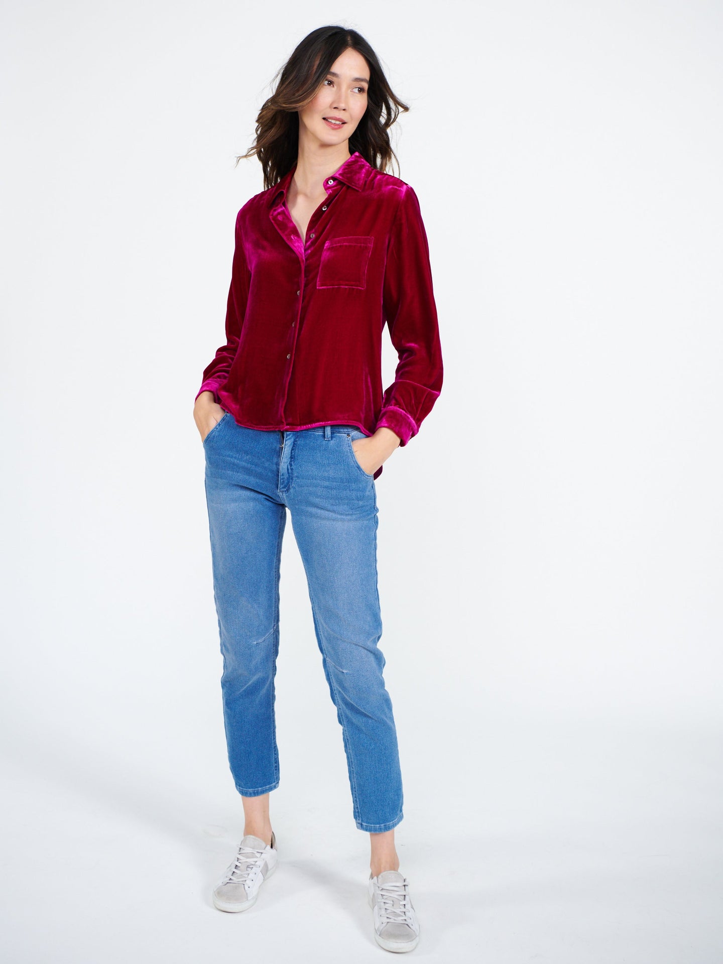 Patti silk blend velvet shirt - Hot Pink
