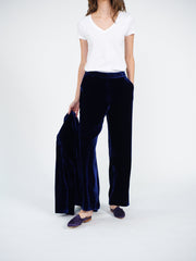 Thea silk blend velvet wide leg palazzo trousers - Navy