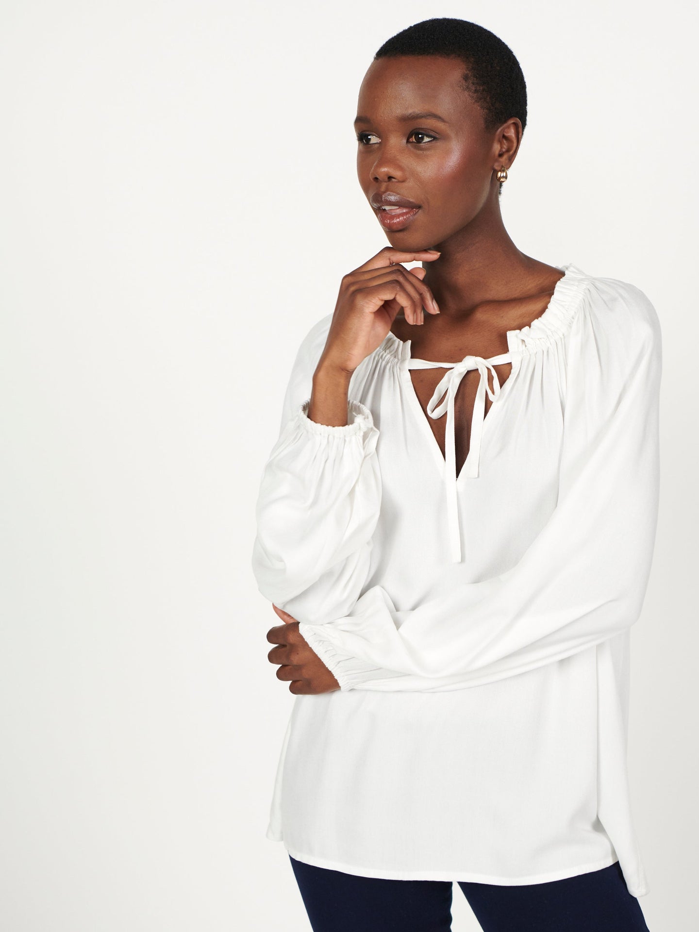 Sylvia viscose drawstring neck Blouse