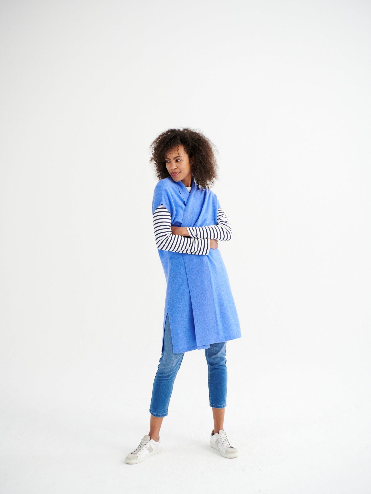 Sleeveless Suzie cashmere cardigan - Heathered Bluebell