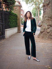 Thea silk blend velvet side stripe trouser - Forest / Khaki
