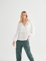 Alice gauze linen patch pocket shirt - White