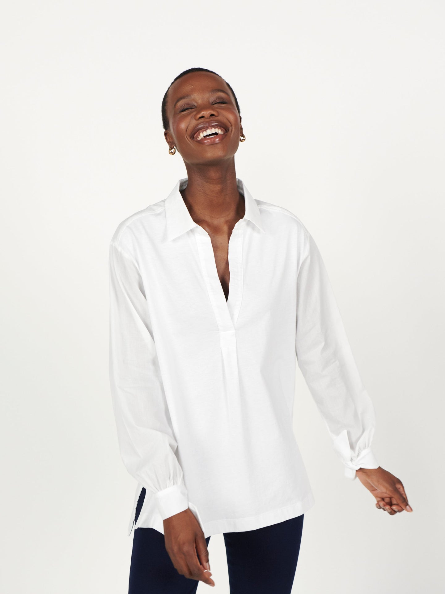 Romi jersey and cotton tie cuff shirt - White