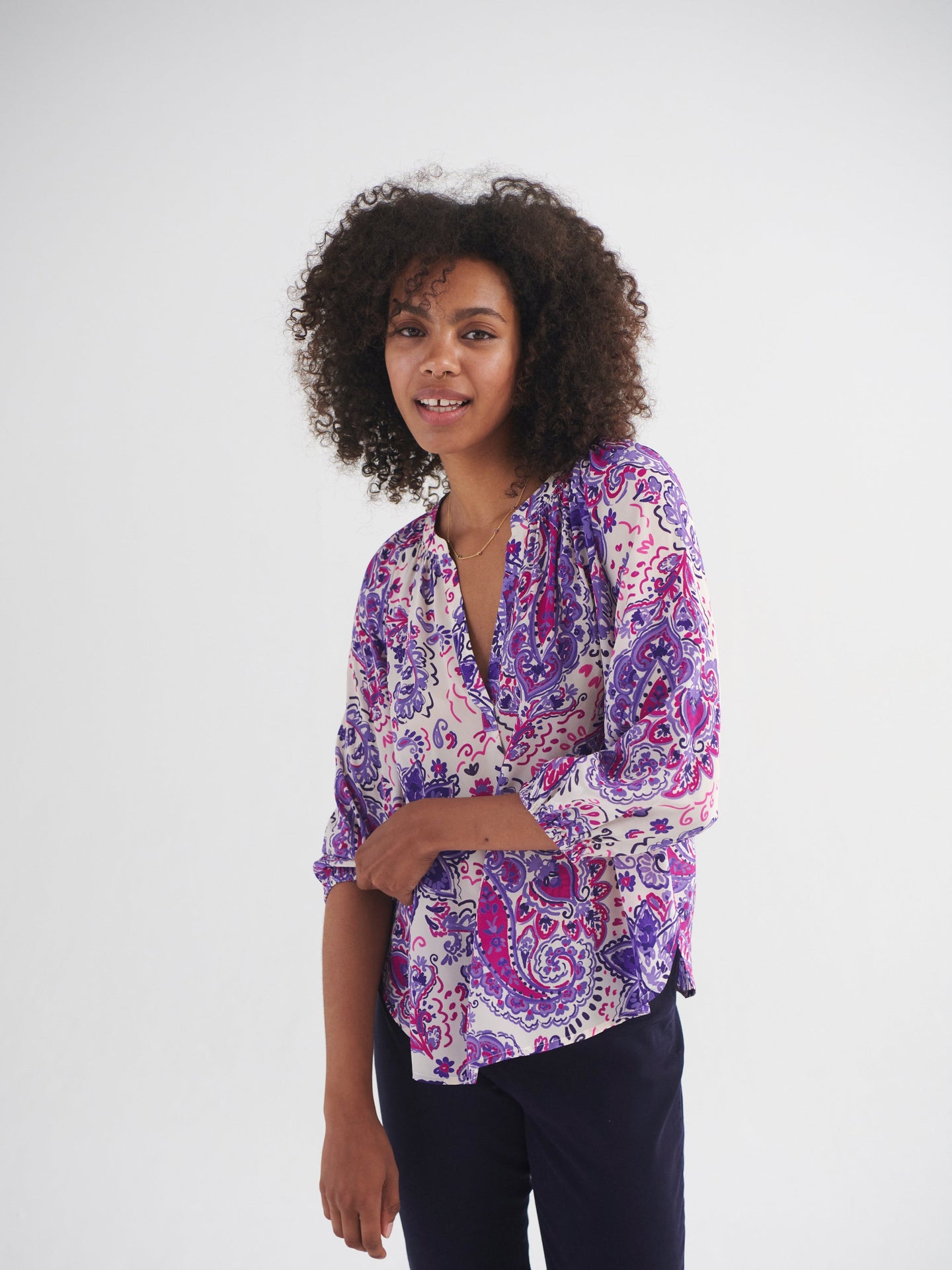 Lara silk giant painterly paisley shirt