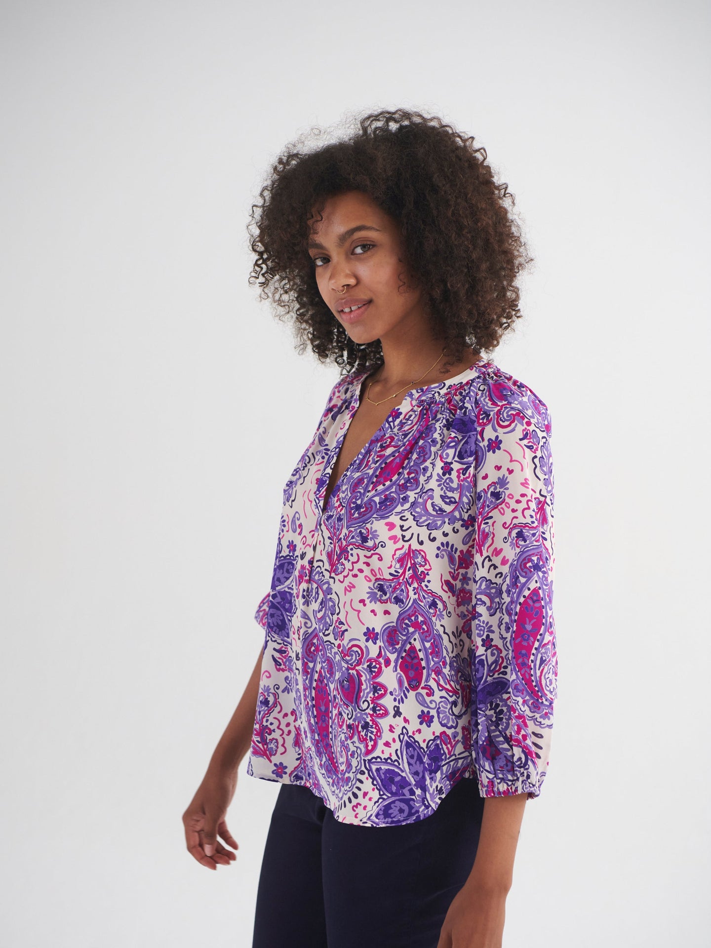 Lara silk giant painterly paisley shirt