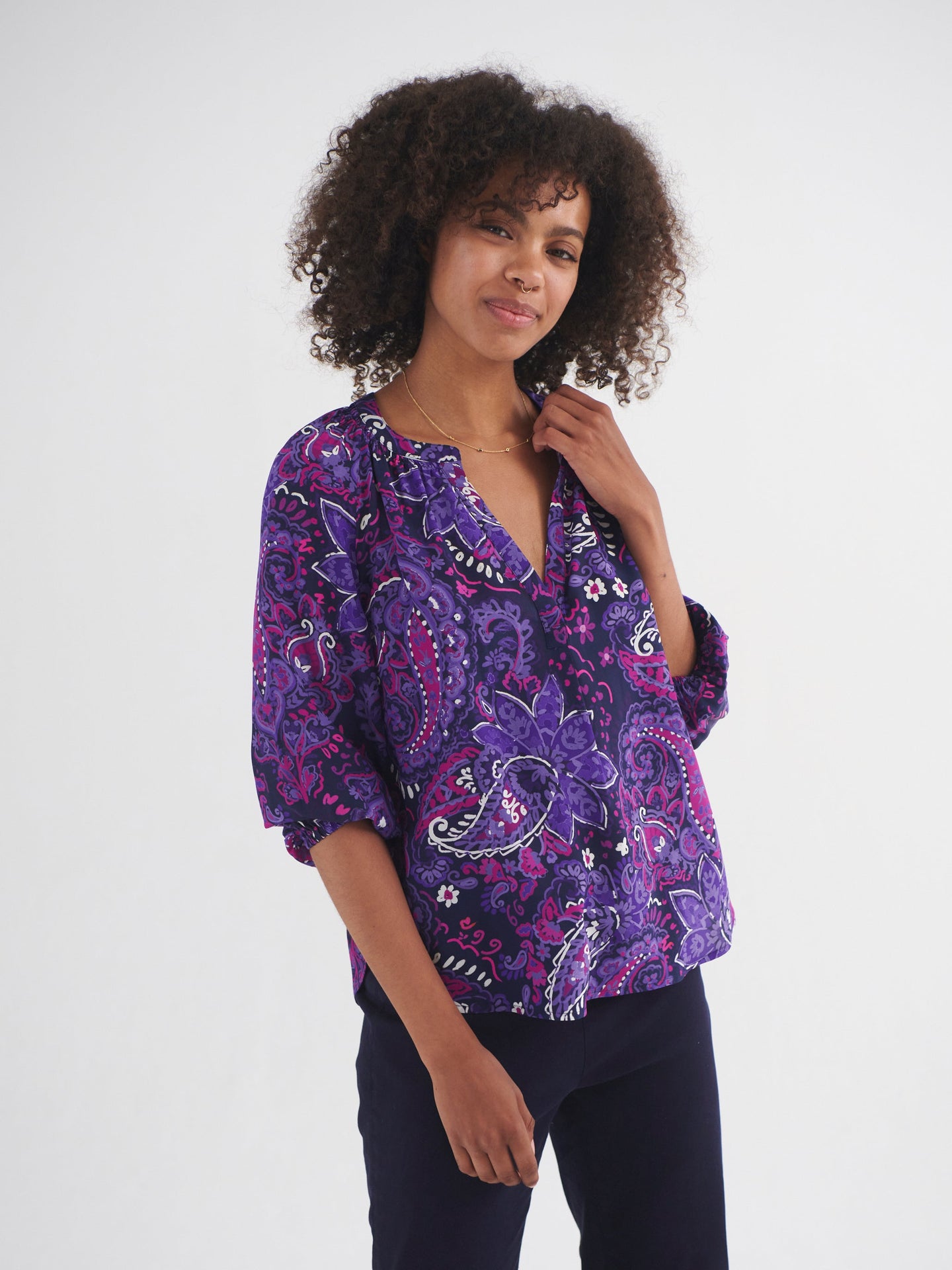 Lara silk giant painterly paisley shirt