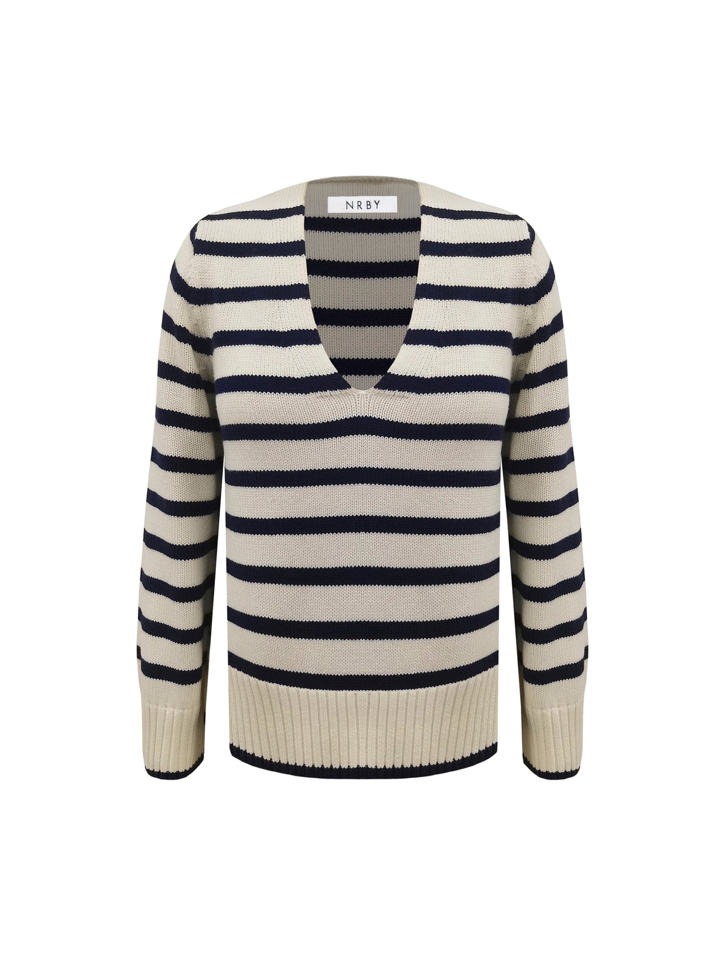 Tilly cotton cashmere blend v neck sweater - Navy Stripe