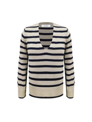 Tilly cotton cashmere blend v neck sweater - Navy Stripe