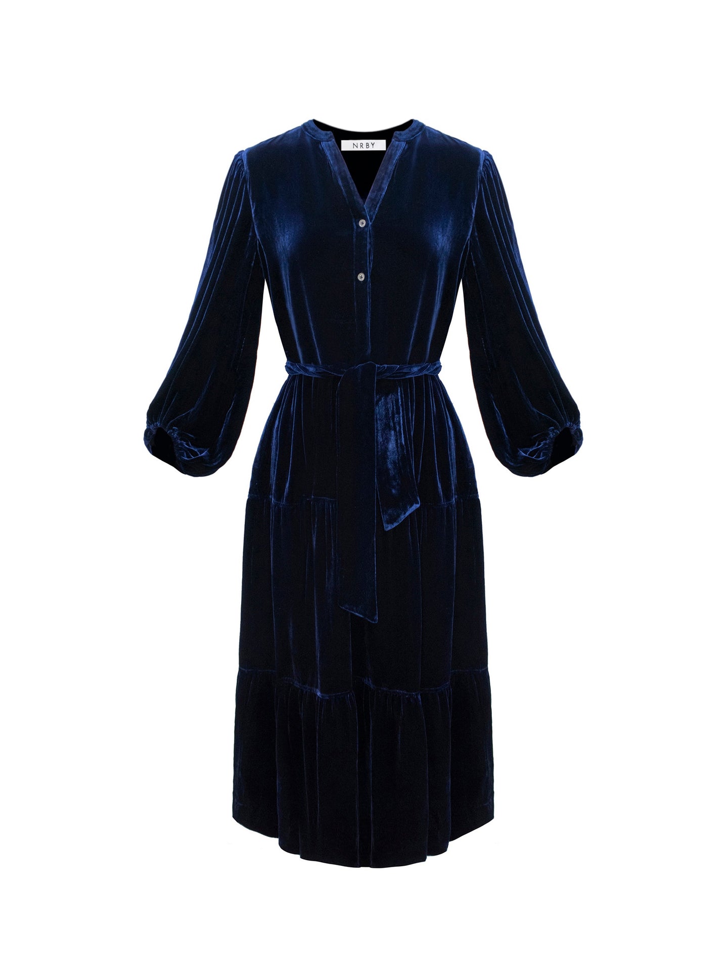 Ana silk blend velvet tiered dress - Navy