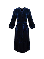 Ana silk blend velvet tiered dress - Navy
