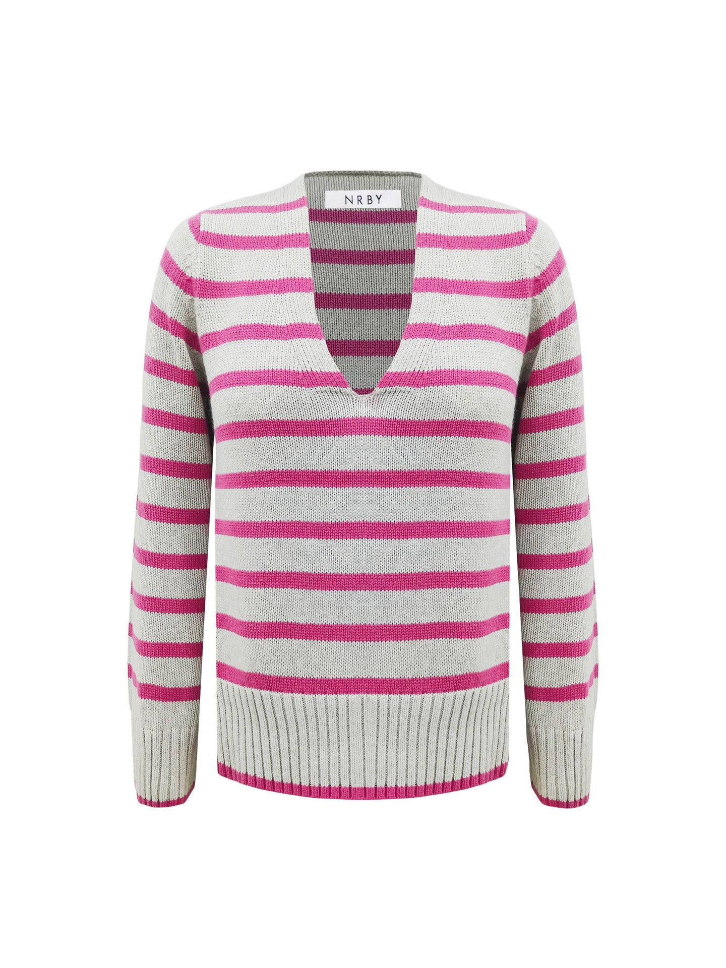 Tilly cotton cashmere blend v neck sweater - Pink Stripe