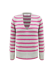 Tilly cotton cashmere blend v neck sweater - Pink Stripe