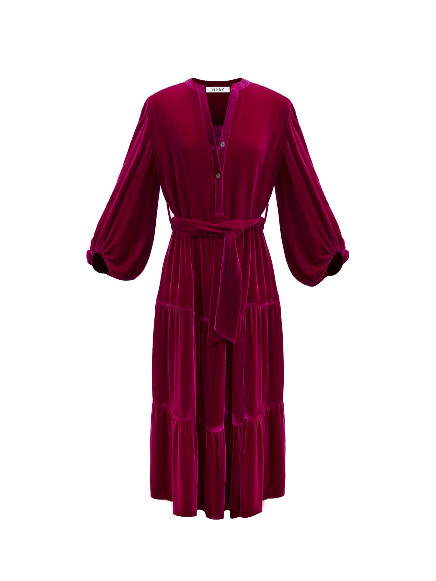 Ana silk blend velvet tiered dress - Hot Pink