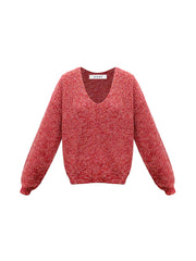 Sandy cotton cashmere blend v neck sweater - Red Multi