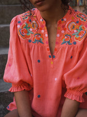 Andi linen embroidered shirt - Soft Orange