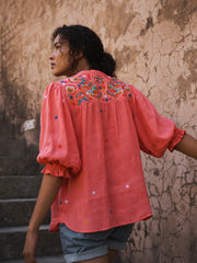 Andi linen embroidered shirt - Soft Orange