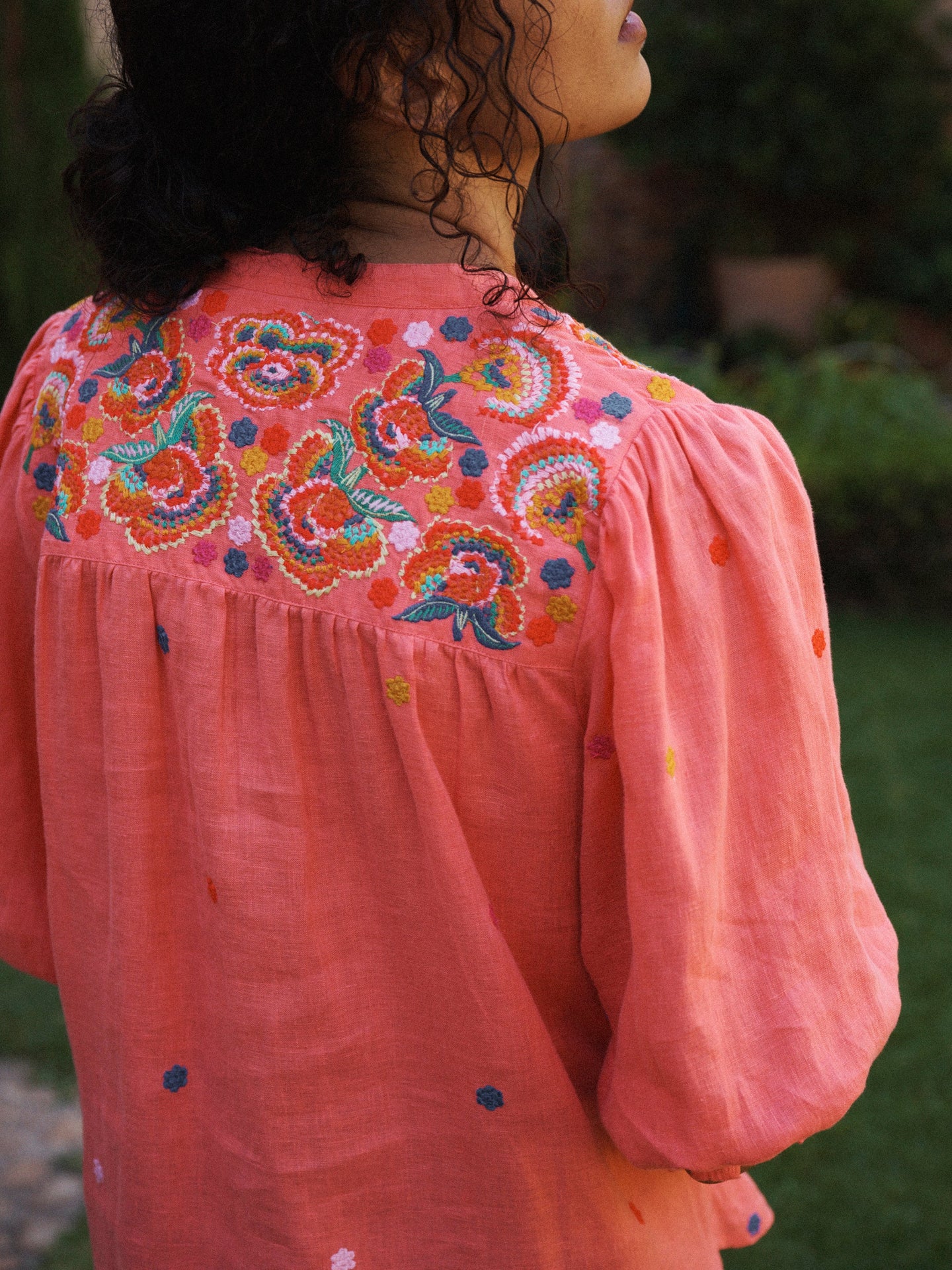 Andi linen embroidered shirt - Soft Orange