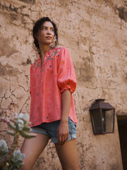 Andi linen embroidered shirt - Soft Orange