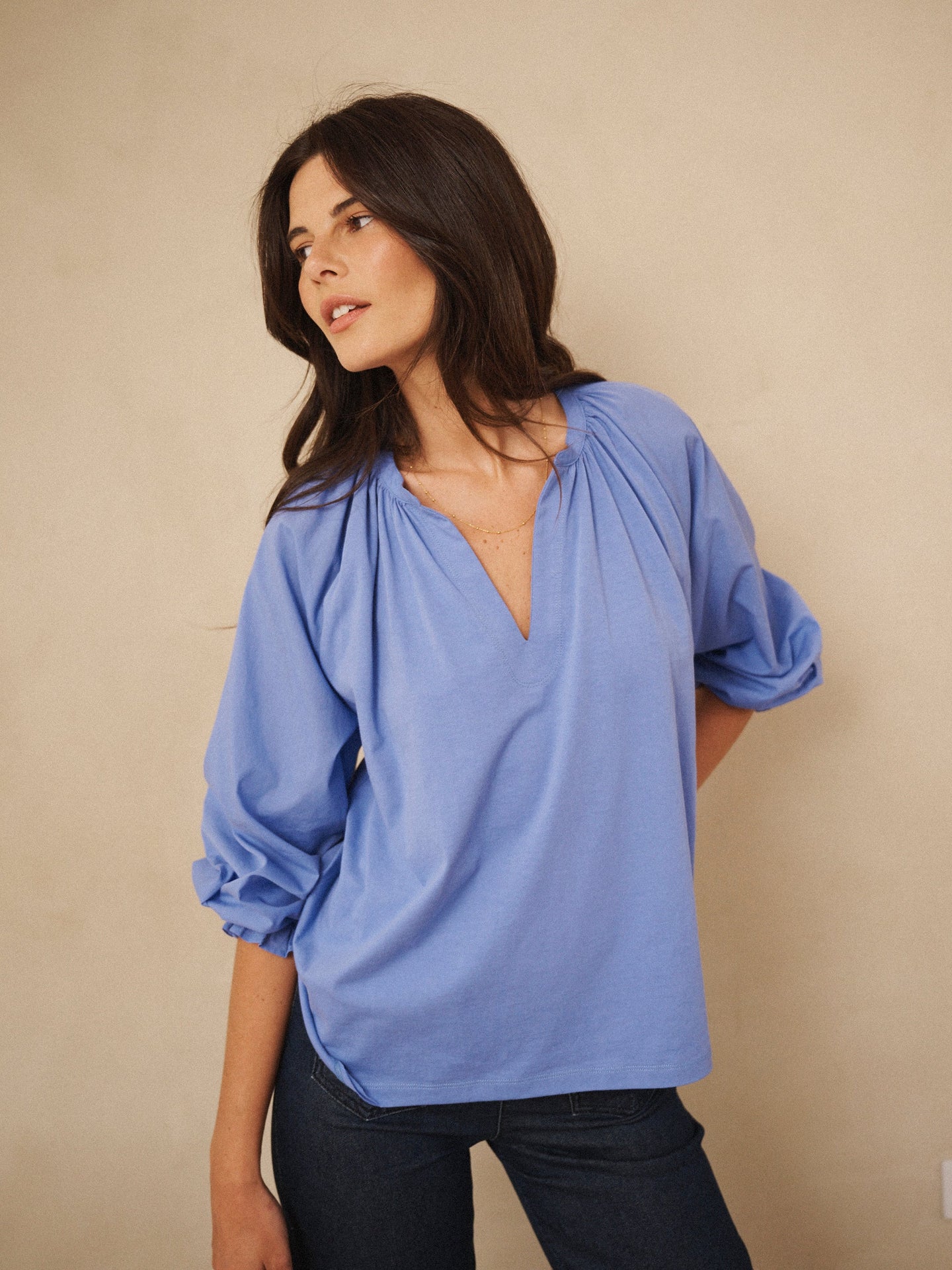 Anita cotton shirt - Azure Blue