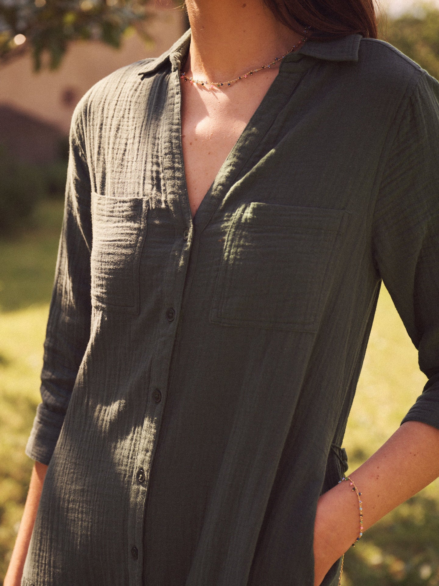 Astrid cotton double cloth maxi dress - Khaki