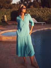 Astrid cotton double cloth maxi dress - Aqua