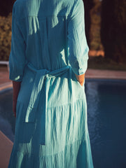 Astrid cotton double cloth maxi dress - Aqua