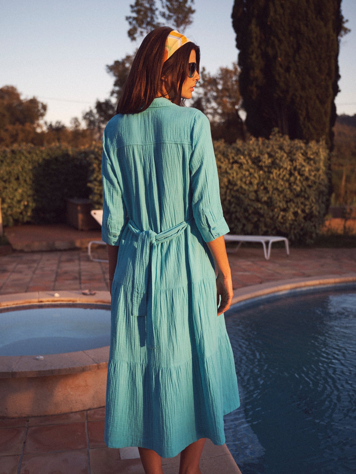 Astrid cotton double cloth maxi dress - Aqua