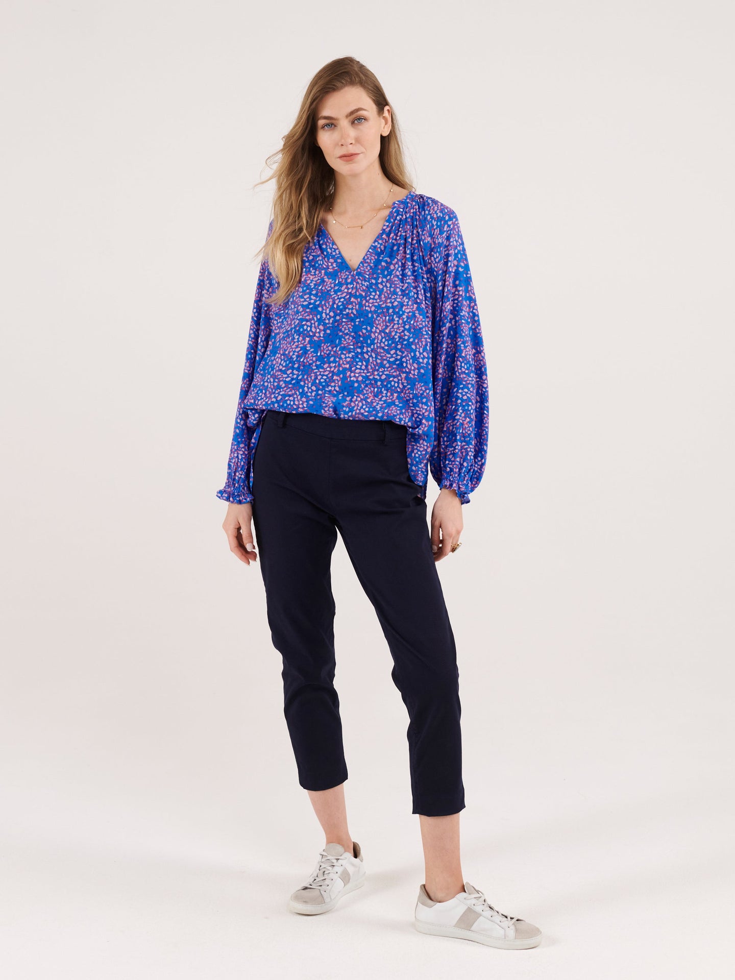 Nikki blue petal print blouse