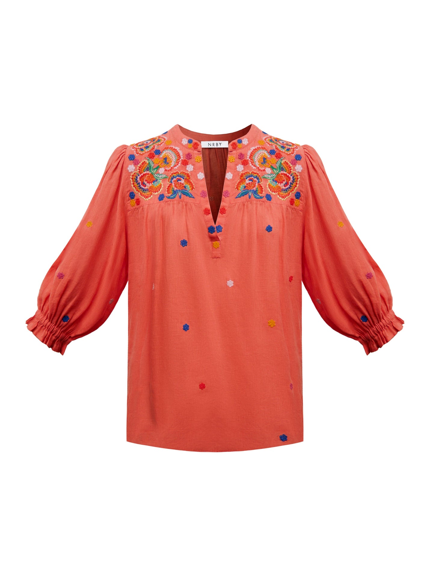 Andi linen embroidered shirt - Soft Orange