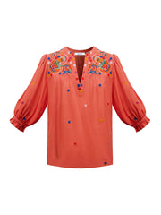 Andi linen embroidered shirt - Soft Orange