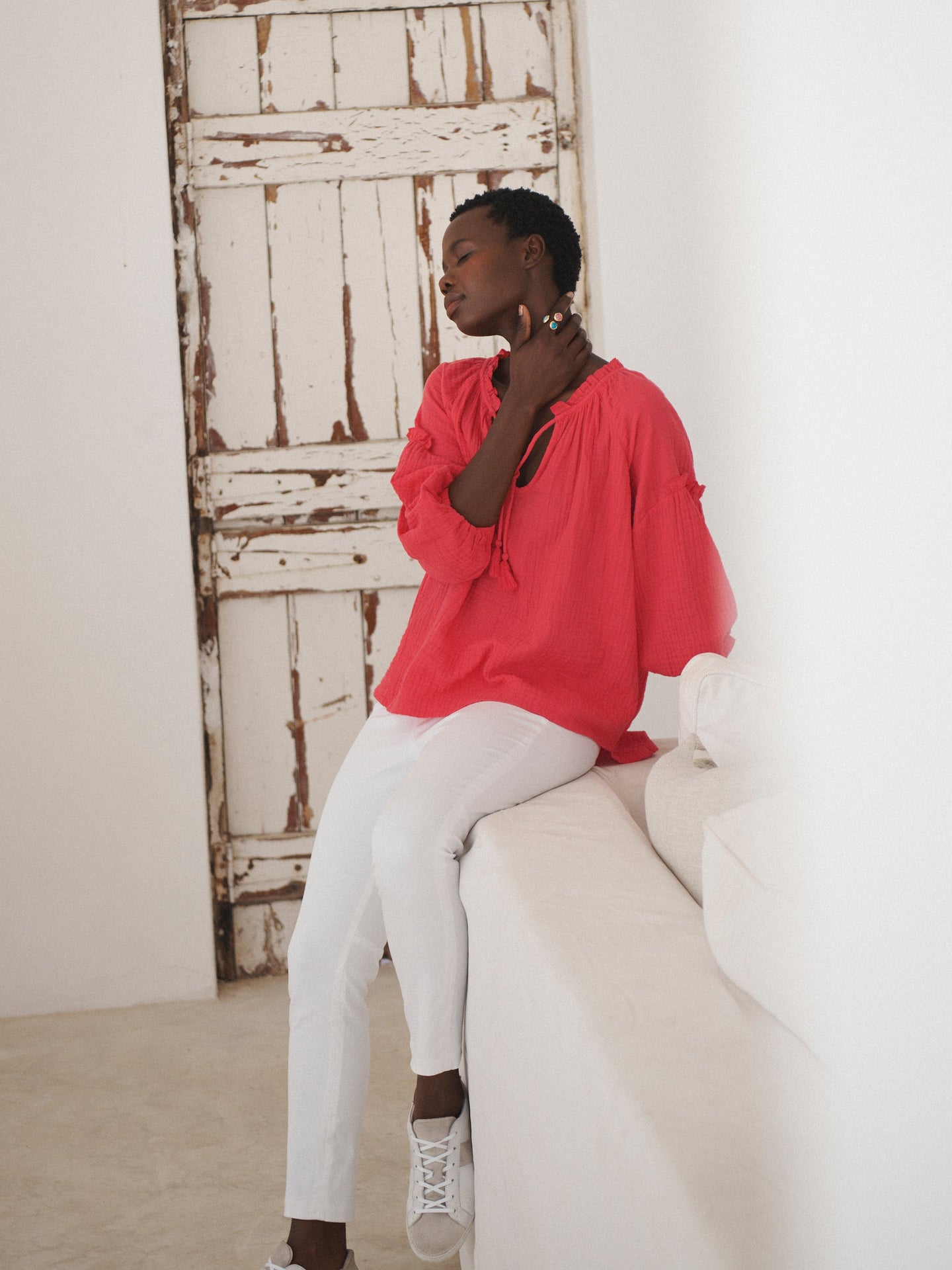 Colette cotton stretch trouser - White