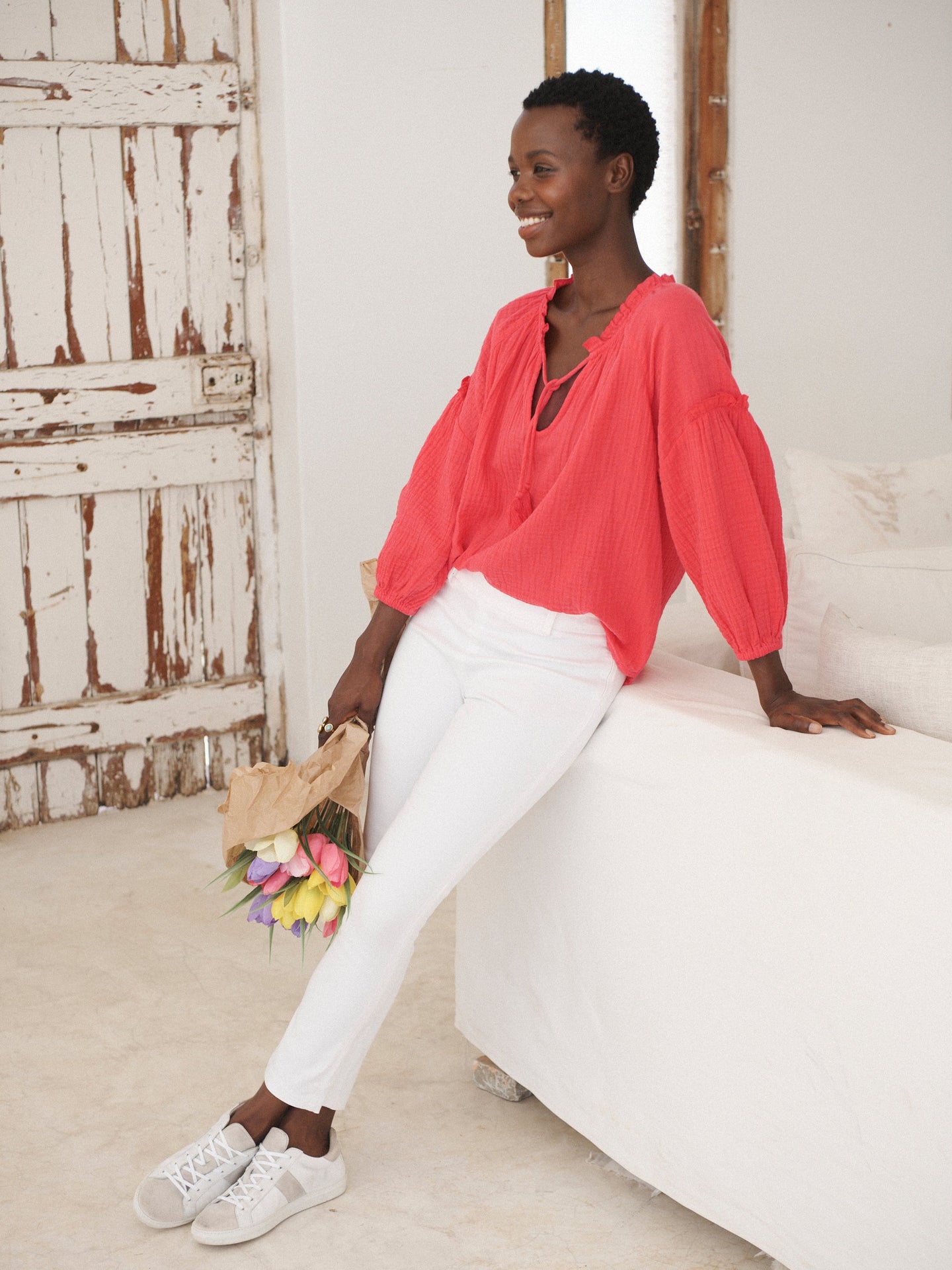 Colette cotton stretch trouser - White