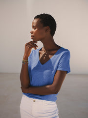 Charlie linen v neck t shirt - Azure