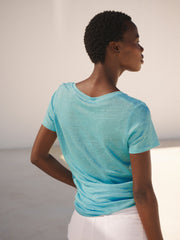 Charlie linen v neck t shirt - Aqua