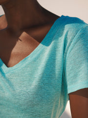 Charlie linen v neck t shirt - Aqua