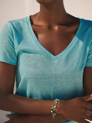 Charlie linen v neck t shirt - Aqua